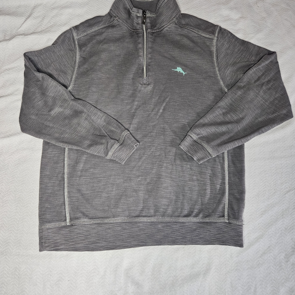 Tommy Bahama Charcoal Gray Zip-Up Sweater RN 86549